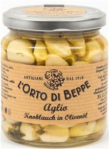 Knoblauchzehen in Olivenöl eingelegt in Kräutern
L'Orto Beppe 280 gr